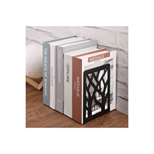 Ağaç Desenli Metal Kitap Desteği Siyah - Kitap Tutucu - Ev Ve Ofis Dekoratif Aksesuar( 2 Li Set)