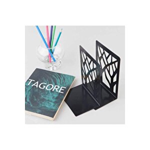 Ağaç Desenli Metal Kitap Desteği Siyah - Kitap Tutucu - Ev Ve Ofis Dekoratif Aksesuar( 2 Li Set)