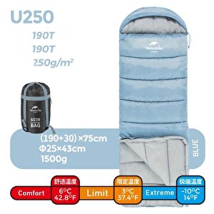 Naturehike U250 Zarf Tarzı Kapüşonlu Uyku Tulumu -10°c Mavi-left