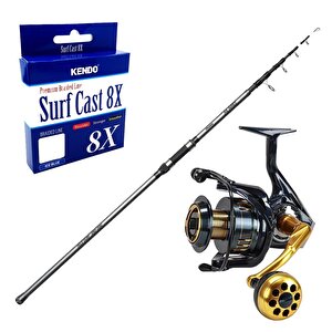 Yekoutdoor Surf Olta Seti Okuma Alaris Tele Surf 420 Cm 100-200 Gr Surf Kamışı&okuma Salina Sa-6000ha Blue 6+1bb Olta Makinesi