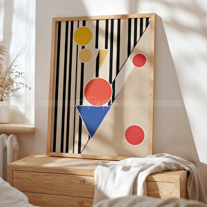 Modern Grafik 3 Parçalı Ahşap Çerçeveli Tablo Seti - Çizgisel Ve Geometrik Tasarım-21x30