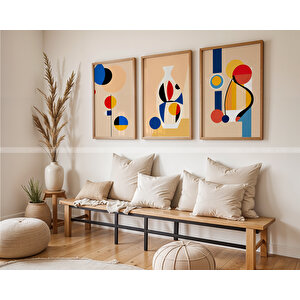 Soyut Sanat 3 Parçalı Ahşap Çerçeveli Tablo Seti - Modern Minimalist Tasarım
