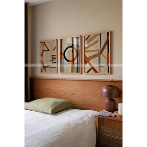 Retro Geometrik 3 Parçalı Ahşap Çerçeveli Tablo Seti -30x42