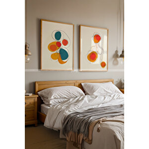 Soyut Renkli 2 Parçalı Ahşap Çerçeveli Tablo Seti - Modern Ve Dinamik Tasarım -21x30