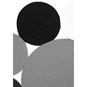 Luke 849 Siyah Beyaz Oval Halı Paspas Bohem Örgü Hasır Kilim  Mutfak Balkon Banyo Halısı 80x300 cm