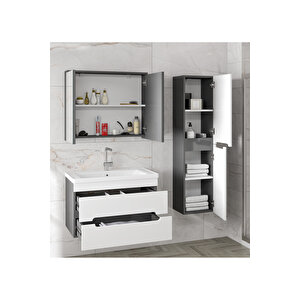 Alpi̇ (80+35)-115 Cm Mdf Boy Dolaplı Lavabolu Banyo Dolabı Seti