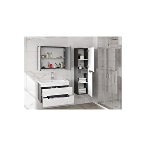 Alfa Banyo Alpi̇ (80+35)-115 Cm Mdf Boy Dolaplı Lavabolu Banyo Dolabı Seti