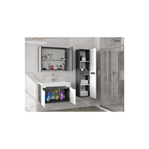 Alfa Banyo Ardi̇ (80+35) 115 Cm Mdf Boy Dolaplı Lavabolu Banyo Dolabı Seti