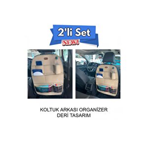 Ford Focus 2 Araç İçi Deri Koltuk Arkası Organizer 2'li Set Düzenleyici Bej Bej