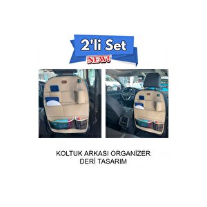 Volkswagen Touran Araç İçi Deri Koltuk Arkası Organizer 2'li Set Düzenleyici Bej