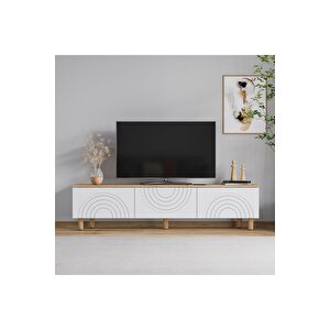 Hardy Tv Ünitesi,tv Sehpası, 180cm,ahşap Ayaklı Beyaz