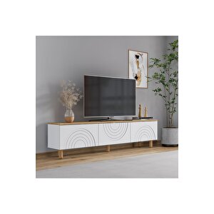 Hardy Tv Ünitesi,tv Sehpası, 180cm,ahşap Ayaklı Beyaz