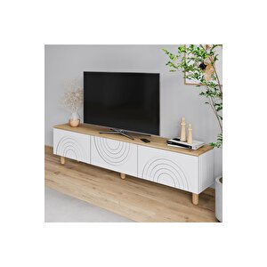 Hardy Tv Ünitesi,tv Sehpası, 180cm,ahşap Ayaklı Beyaz