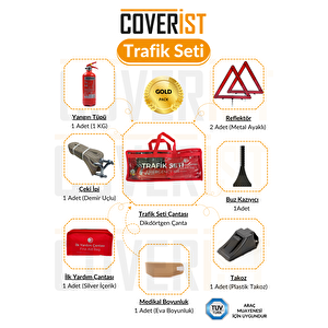 Trafik Ve İlk Yardım Seti - Muayene Uyumlu 1 Kg Araç Yangın Tüpü - 2 Adet Reflektör - Gold Pack