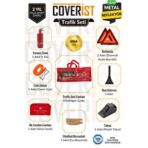 Trafik Ve İlk Yardım Seti - Muayene Uyumlu 1 Kg Araç Yangın Tüpü - 2 Adet Reflektör - Gold Pack
