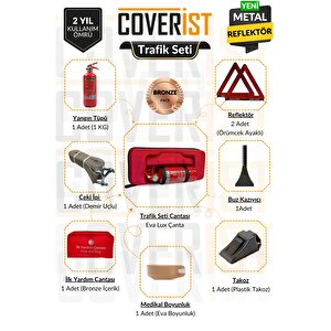 Eva Trafik Ve İlk Yardım Seti - Muayene Uyumlu 1 Kg Araç Yangın Tüpü - 2 Adet Reflektör - Bronze Pack
