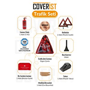Üçgen Trafik Ve İlk Yardım Seti - Muayene Uyumlu 1 Kg Araç Yangın Tüpü - 2 Adet Reflektör - Bronze Pack