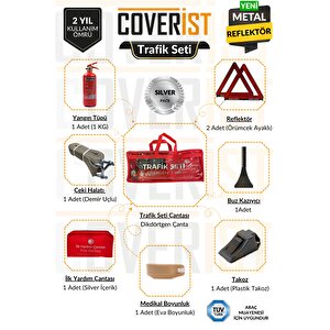 Trafik Ve İlk Yardım Seti - Muayene Uyumlu 1 Kg Araç Yangın Tüpü - 2 Adet Reflektör - Silver Pack
