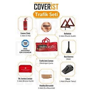 Trafik Ve İlk Yardım Seti - Muayene Uyumlu 1 Kg Araç Yangın Tüpü - 2 Adet Reflektör - Bronze Pack