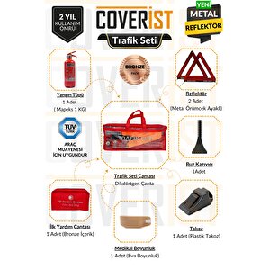 Trafik Ve İlk Yardım Seti - Muayene Uyumlu 1 Kg Araç Yangın Tüpü - 2 Adet Reflektör - Bronze Pack