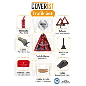 Üçgen Trafik Ve İlk Yardım Seti - Muayene Uyumlu 1 Kg Araç Yangın Tüpü - 2 Adet Reflektör - Silver Pack