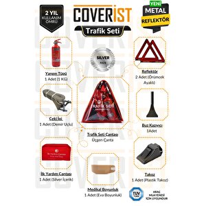 Üçgen Trafik Ve İlk Yardım Seti - Muayene Uyumlu 1 Kg Araç Yangın Tüpü - 2 Adet Reflektör - Silver Pack