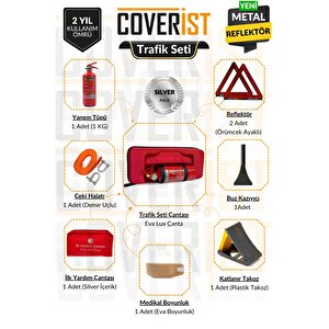 Eva Trafik Ve İlk Yardım Seti - Muayene Uyumlu 1 Kg Araç Yangın Tüpü - 2 Adet Reflektör - Silver Pack