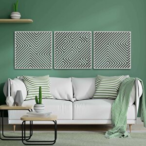 Ahşap Duvar Tablosu, 3 Parça Ahşap Modern Yanılsama Duvar Dekoru, Soyut Desen Duvar Paneli, Beyaz 71x71 cm