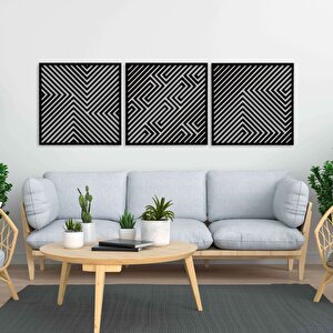 Ahşap Duvar Tablosu, 3 Parça Ahşap Modern Yanılsama Duvar Dekoru, Soyut Desen Duvar Paneli, Siyah 71x71 cm