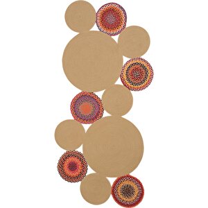 Luke 848 Naturel Renk Oval Halı Paspas Bohem Örgü Hasır Kilim  Mutfak Balkon Banyo Halısı 75x300 cm