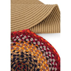 Cool Halı Luke 848 Naturel Renk Oval Halı Paspas Bohem Örgü Hasır Kilim  Mutfak Balkon Banyo Halısı