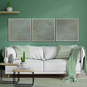 Ahşap Duvar Tablosu, 3 Parça Ahşap Modern Yanılsama Duvar Dekoru, Soyut Desen Duvar Paneli, Akçaağaç 71x71 cm