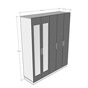 5 Kapaklı Gardırop 180 cm Safir Meşe
