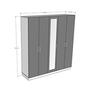 5 Kapaklı Gardırop 200 cm Safir Meşe