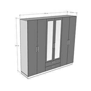 6 Kapaklı Gardırop 240 cm Sonomo
