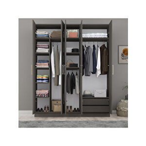 5 Kapaklı Gardırop 180 cm Antrasit