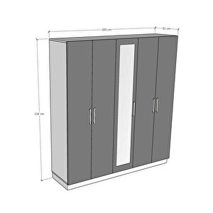 5 Kapaklı Gardırop 200cm Akçaağaç