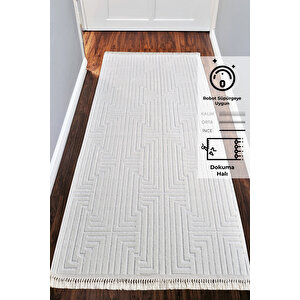 Konfor Beyaz Hasır Modern Sosa 9002 Örme Tabanlı Dokuma Yolluk Halı 80x350 cm
