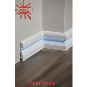 11.5cm X 120cm Polimer Lake Beyaz Ledli Süpürgelik Salon Ev Ofis Koridor Çıta Parke Süpürgelik