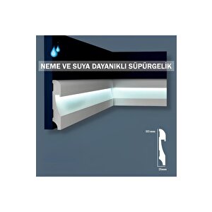 11.5cm X 120cm Polimer Lake Beyaz Ledli Süpürgelik Salon Ev Ofis Koridor Çıta Parke Süpürgelik