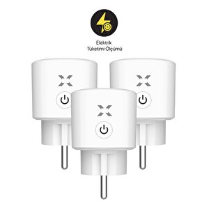 Akıllı Enerji Ölçümlü Akım Korumalı 3'lü Priz Seti, Mobil Uygulama ile Uzaktan Kontrol Edilebilen, Zaman Ayarlı Akıllı Priz, Wi-Fi-Bluetooth X7010-3