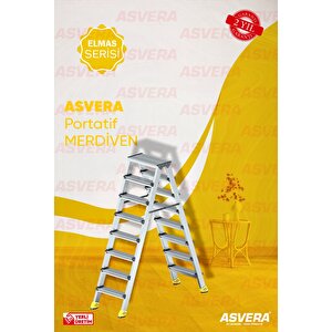 Elmas Serisi - 8+8 Alüminyum Çift Çıkışlı Merdiven | Hafif, Dayanıklı, Katlanabilir, Ev & İş Uyumlu