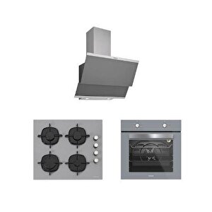 3'lü Gri Cam Ankastre Set 3420 Classy 60 Gri+cs5335s02+bo65e1s01