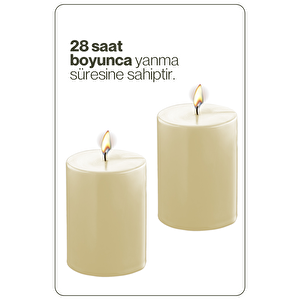 2 Adet Silindir Dekoratif Kokusuz Krem Mum- Hediyelik Blok Mum