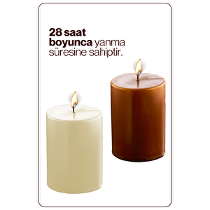 2 Adet Silindir Dekoratif Kokusuz Krem ve Kahverengi Mum- Hediyelik Blok Mum