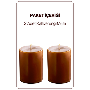 2 Adet Silindir Dekoratif Kokusuz Kahverengi Mum- Hediyelik Blok Mum