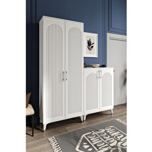 Kale Metal Kulp Kla4190 Ayakkabılık Portmanto Vestiyer Beyaz Gümüş