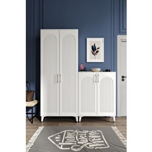 Kale Metal Kulp Kla4190 Ayakkabılık Portmanto Vestiyer Beyaz Gümüş