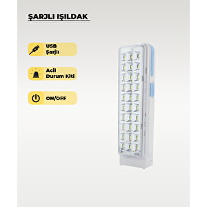 30 Ledli Şarjlı Işıldak Beyaz Işık