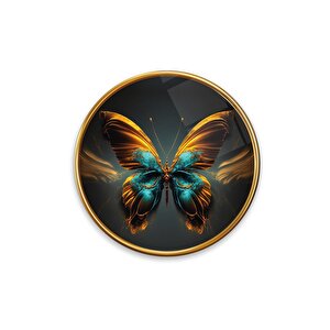 Kelebek Yuvarlak Cam Tablo | Hediyelik, Dekoratif, Ofis, Mutfak 30x30 cm